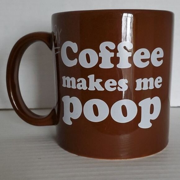 2 Coffee Makes Me Poop Mugs Cups Brown CONTAINERS - Picture 5 of 16